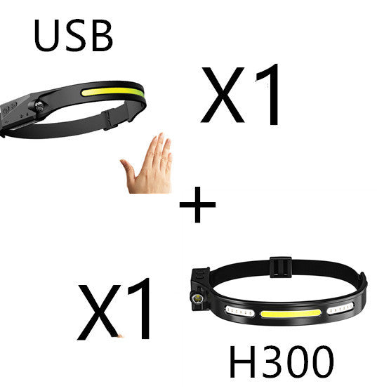 COB LED Induction Riding Headlamp Flashlight USB Rechargeable, Waterproof Camping Headlight With All Perspectives Hunting Light