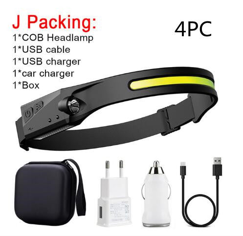 COB LED Induction Riding Headlamp Flashlight USB Rechargeable, Waterproof Camping Headlight With All Perspectives Hunting Light