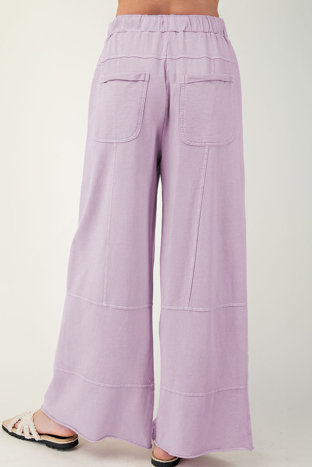 Mint Green Mineral Wash Exposed Seam Drawstring Elastic Waistband Wide Leg Cargo Pants
