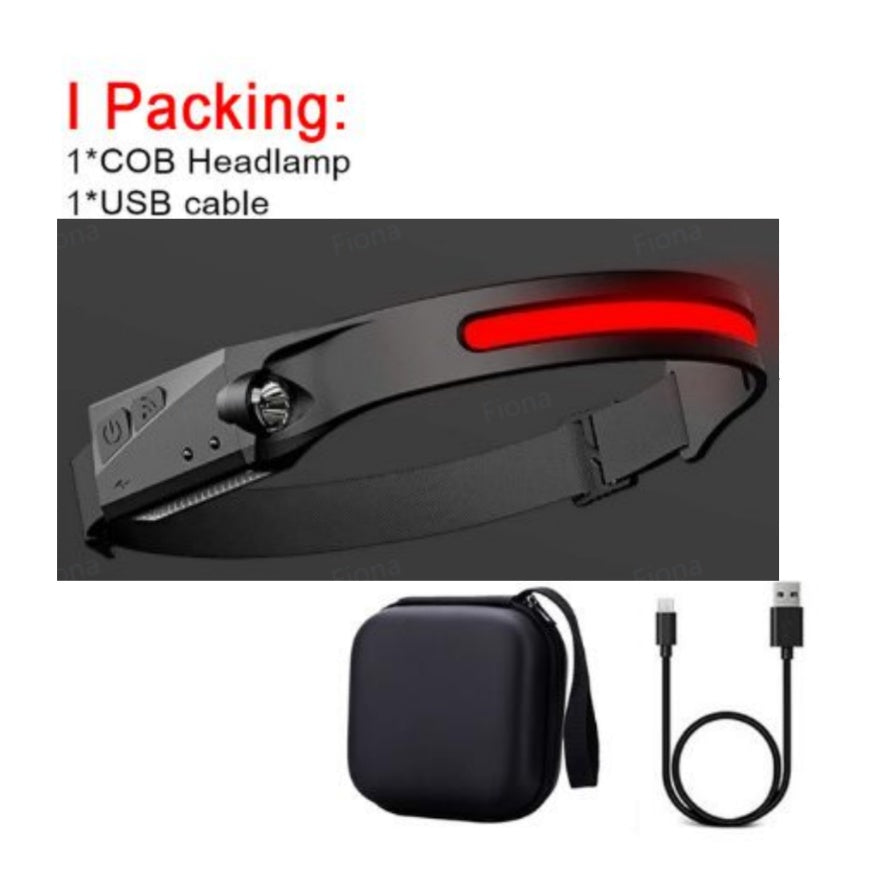 COB LED Induction Riding Headlamp Flashlight USB Rechargeable, Waterproof Camping Headlight With All Perspectives Hunting Light
