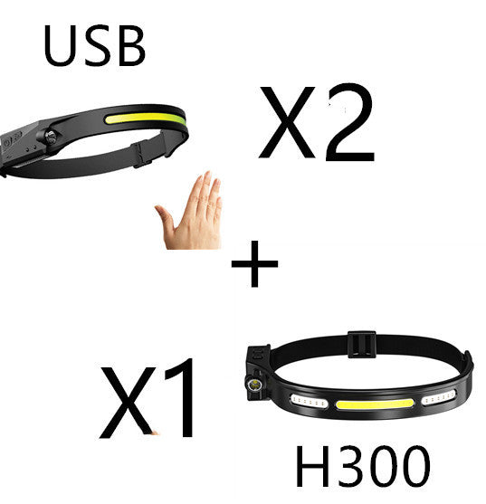 COB LED Induction Riding Headlamp Flashlight USB Rechargeable, Waterproof Camping Headlight With All Perspectives Hunting Light