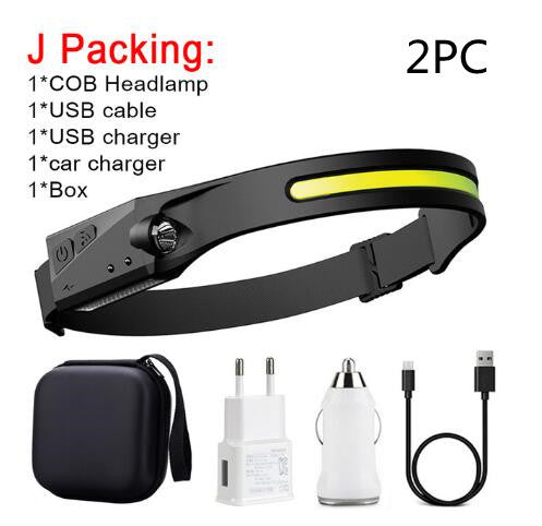 COB LED Induction Riding Headlamp Flashlight USB Rechargeable, Waterproof Camping Headlight With All Perspectives Hunting Light