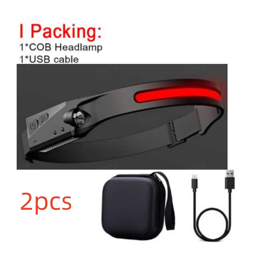 COB LED Induction Riding Headlamp Flashlight USB Rechargeable, Waterproof Camping Headlight With All Perspectives Hunting Light
