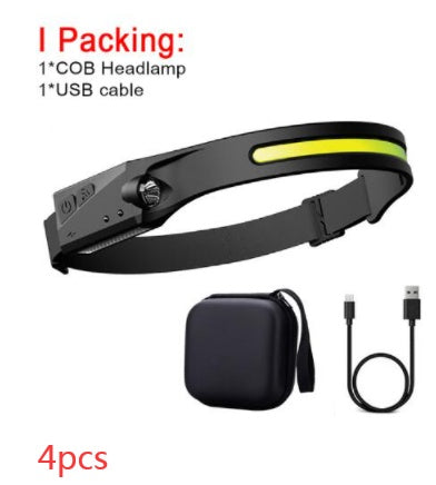 COB LED Induction Riding Headlamp Flashlight USB Rechargeable, Waterproof Camping Headlight With All Perspectives Hunting Light