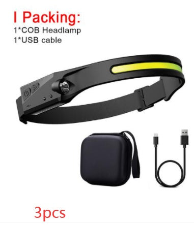 COB LED Induction Riding Headlamp Flashlight USB Rechargeable, Waterproof Camping Headlight With All Perspectives Hunting Light