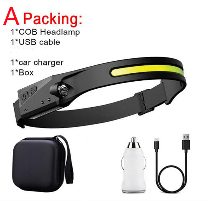 COB LED Induction Riding Headlamp Flashlight USB Rechargeable, Waterproof Camping Headlight With All Perspectives Hunting Light