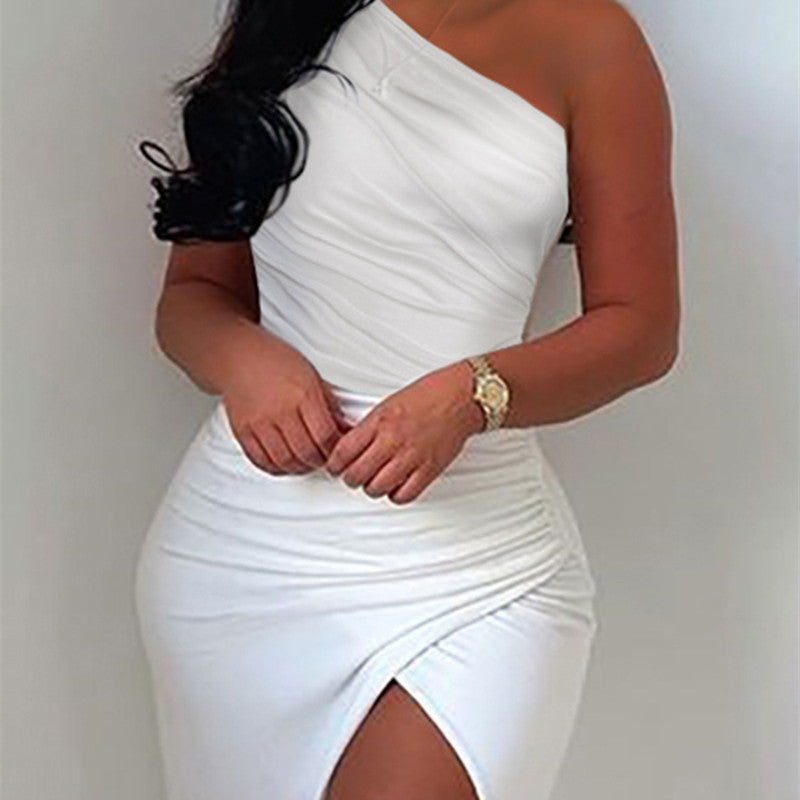 Women's Off-shoulder Solid Color Dress