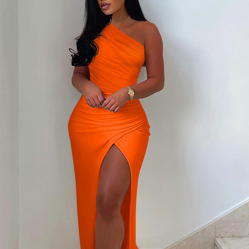Women's Off-shoulder Solid Color Dress