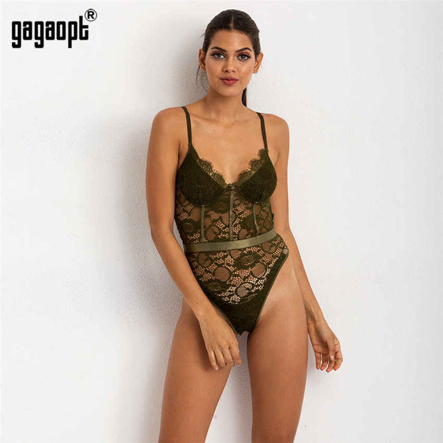 romantic sexy V-neck one piece bodysuit