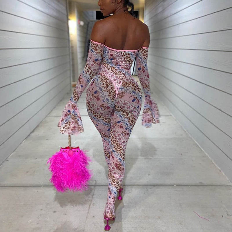 off shoulder long flare sleeve night club