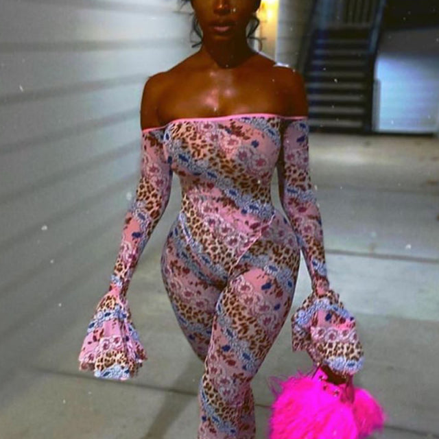 off shoulder long flare sleeve night club