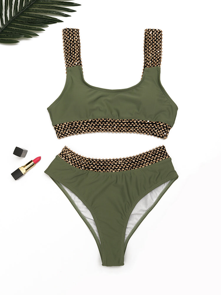 2022 New Sexy Patchwork High Waist Two Pieces Bikini Set