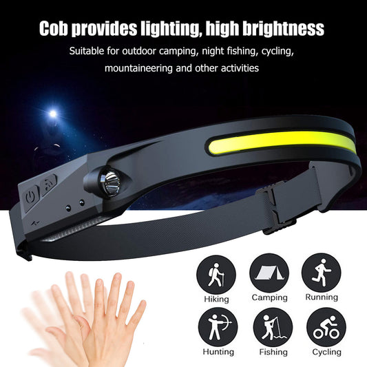 COB LED Induction Riding Headlamp Flashlight USB Rechargeable, Waterproof Camping Headlight With All Perspectives Hunting Light