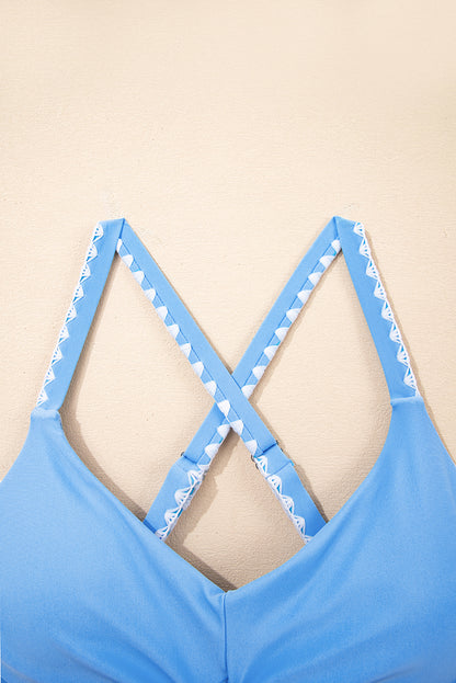 Black Ric Rac Trim Contrasted Patchwork Cutout One Piece Swimsuit