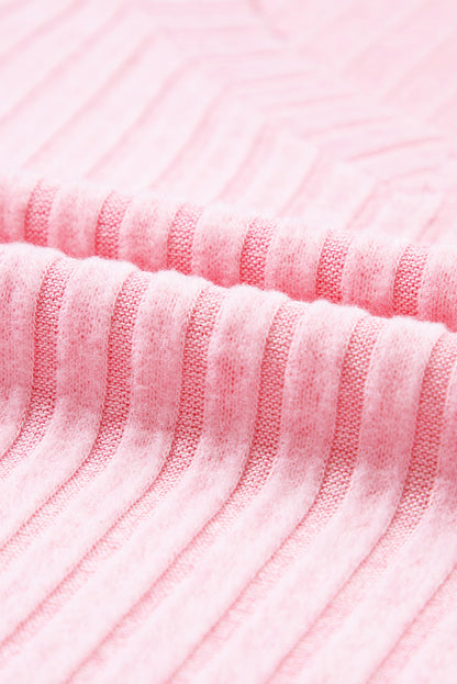 Light Pink Slouchy Ribbed Knit V Neck Top & Pants Loungewear Set