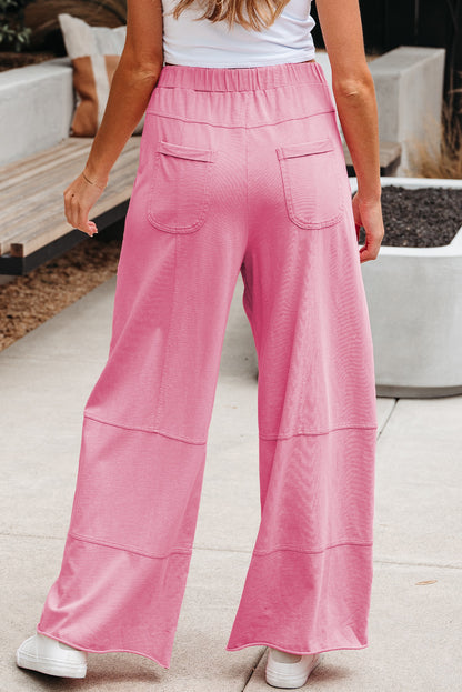 Mint Green Mineral Wash Exposed Seam Drawstring Elastic Waistband Wide Leg Cargo Pants