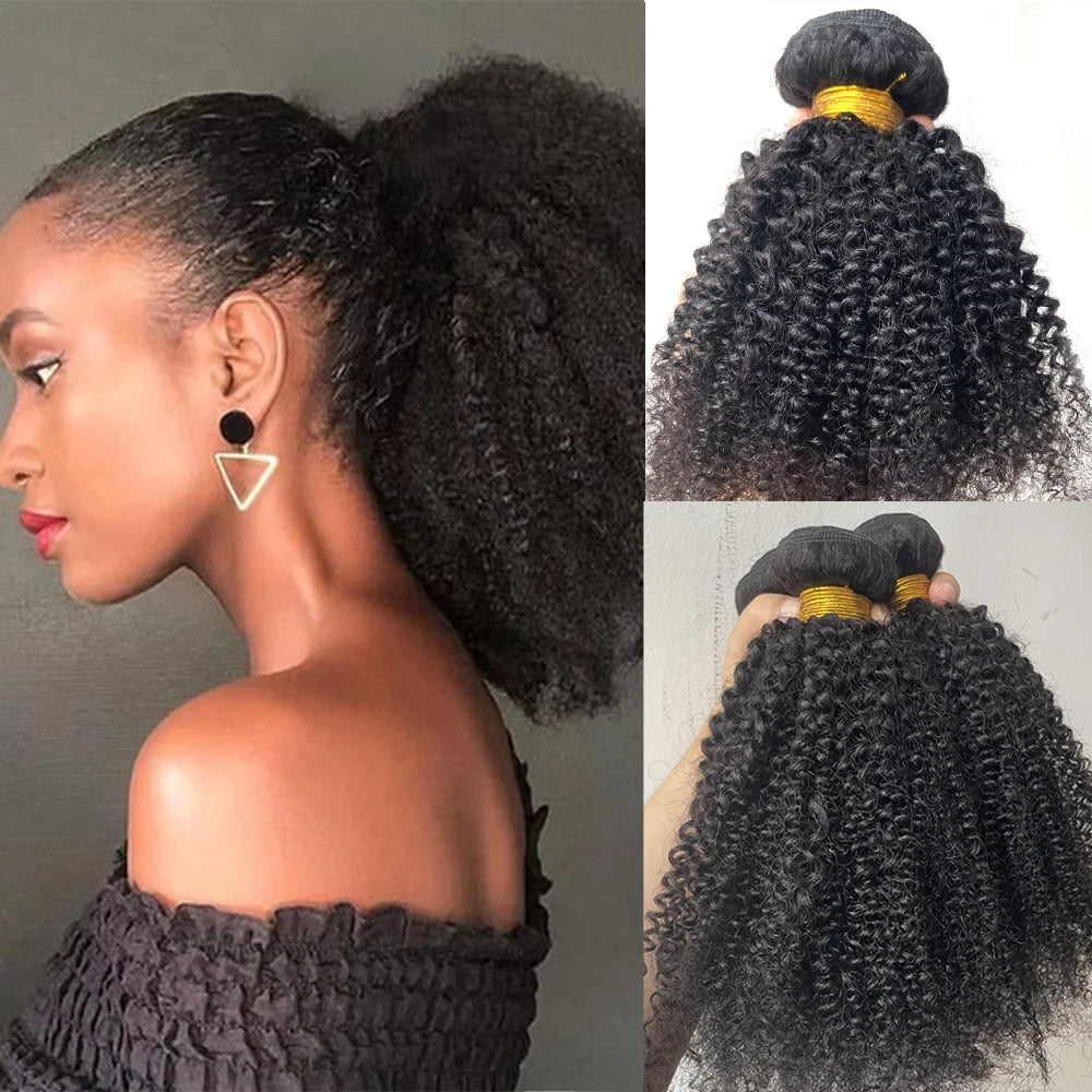 Afro Kinky Curly Bundles Brazilian 1/3 Afro Kinky Human Hair Bundles Deal 8-22" Hair Extensions Curly Human Hair Weave For Women