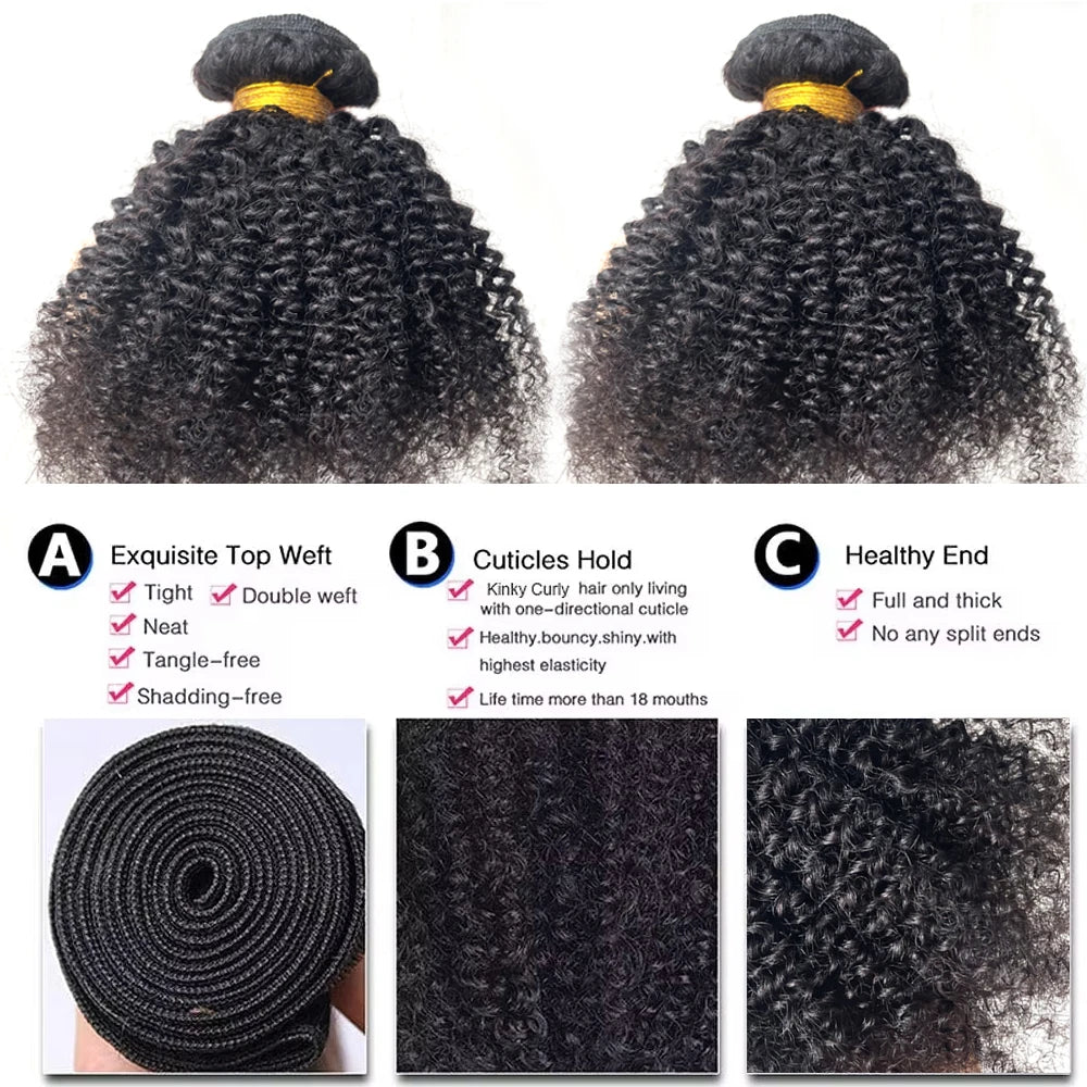Afro Kinky Curly Bundles Brazilian 1/3 Afro Kinky Human Hair Bundles Deal 8-22" Hair Extensions Curly Human Hair Weave For Women