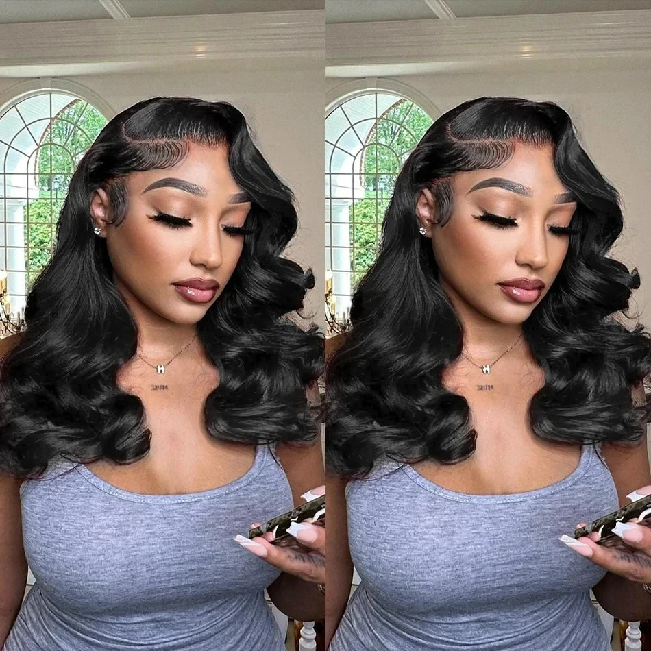 13x4 Body Wave Bob Lace Front Wigs Human Hair Pre Plucked Loose Wave Bob Wigs Glueless Wig Brazilian Hair Bob Wig Natural Color
