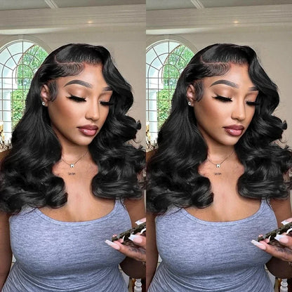 13x4 Body Wave Bob Lace Front Wigs Human Hair Pre Plucked Loose Wave Bob Wigs Glueless Wig Brazilian Hair Bob Wig Natural Color