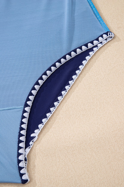 Black Ric Rac Trim Contrasted Patchwork Cutout One Piece Swimsuit