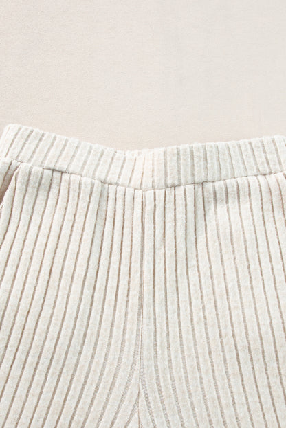Light Pink Slouchy Ribbed Knit V Neck Top & Pants Loungewear Set