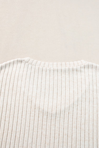 Light Pink Slouchy Ribbed Knit V Neck Top & Pants Loungewear Set
