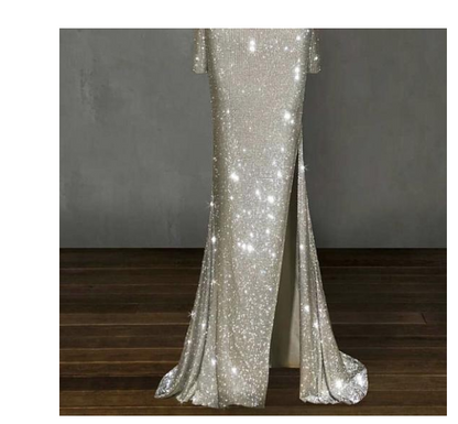 One shoulder asymmetrical sparkling long dress