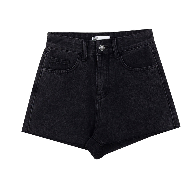Women's Black Embroidered Denim Shorts