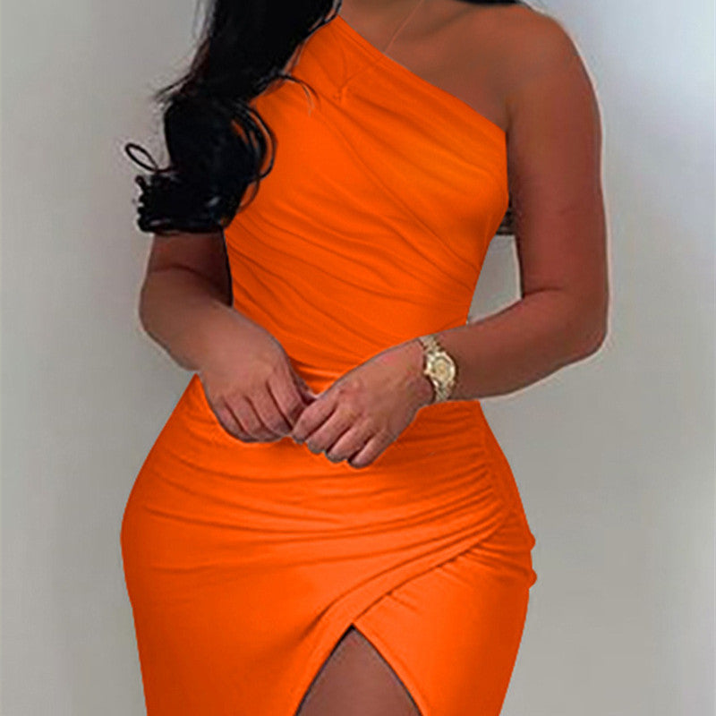 Women's Off-shoulder Solid Color Dress