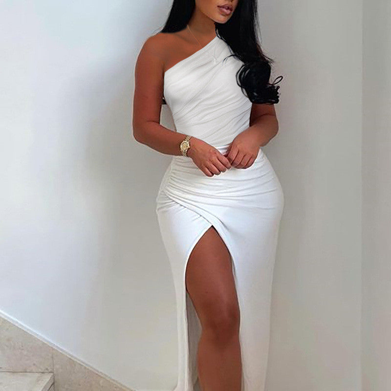 Women's Off-shoulder Solid Color Dress