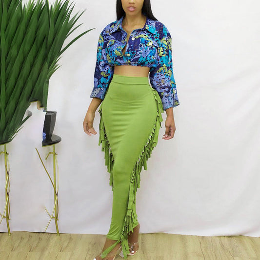 High Waist Fringed Skirt