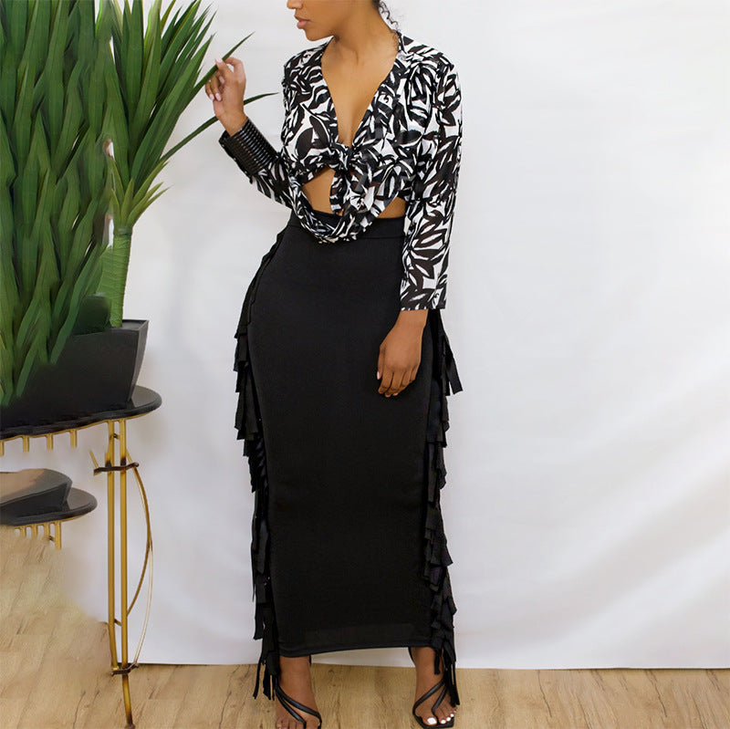 High Waist Fringed Skirt