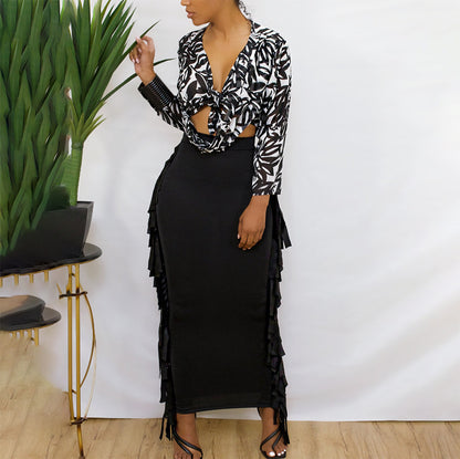 High Waist Fringed Skirt
