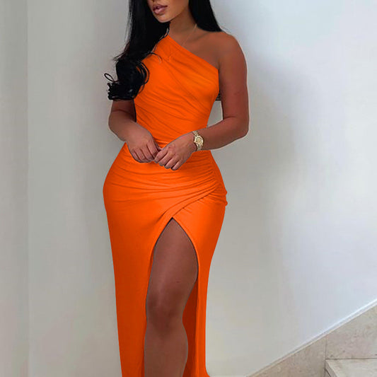 Women's Off-shoulder Solid Color Dress