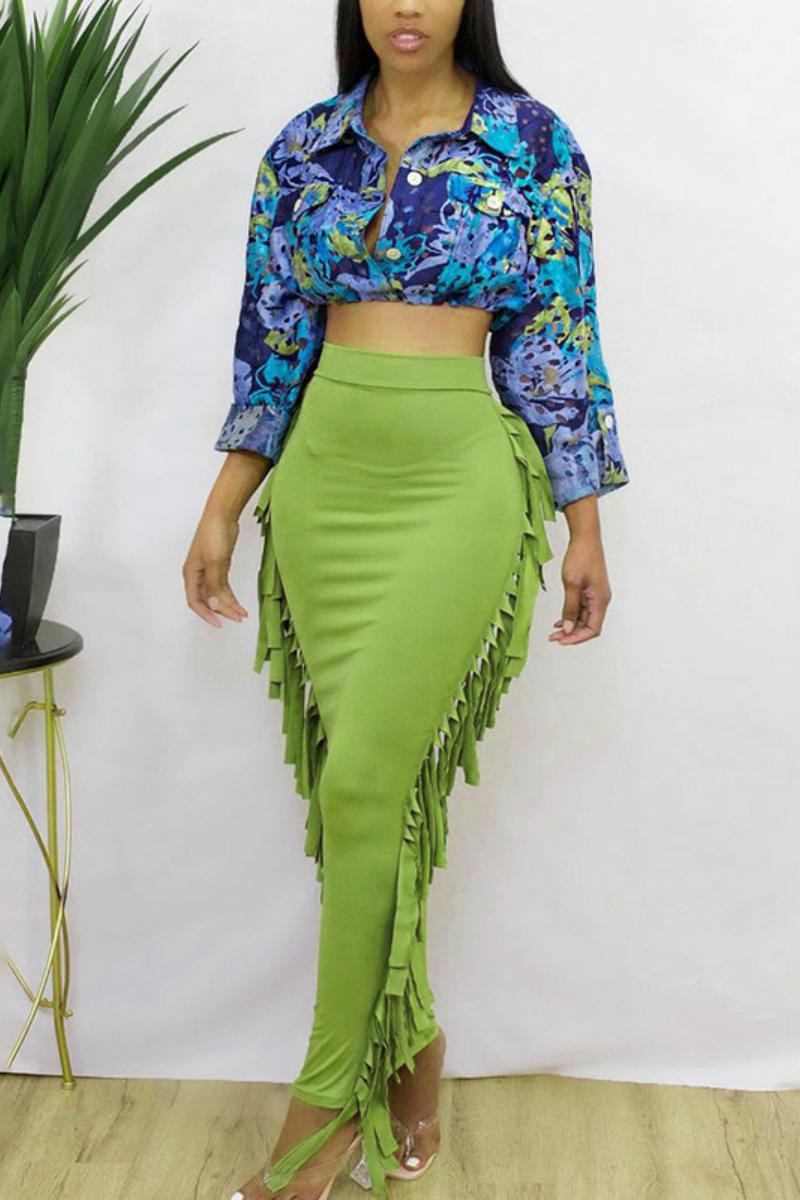 High Waist Fringed Skirt
