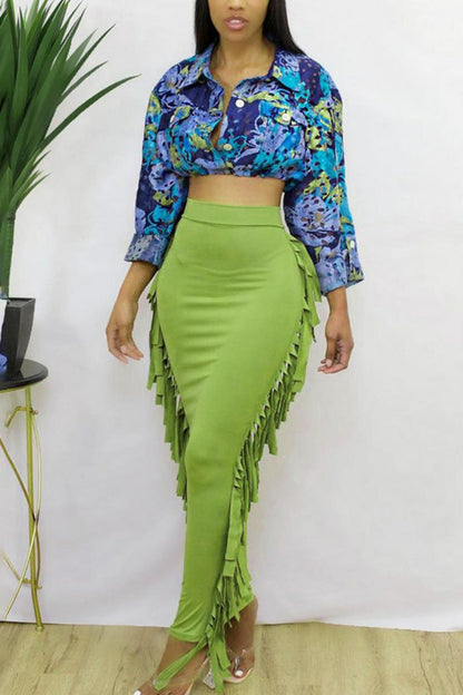 High Waist Fringed Skirt