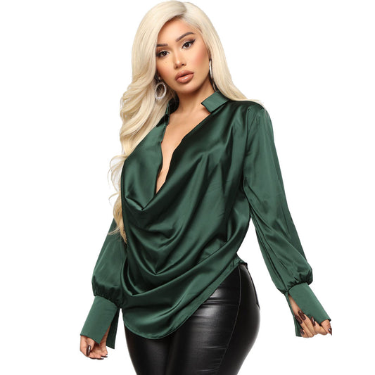 Sexy Deep V-neck Satin All-match Top
