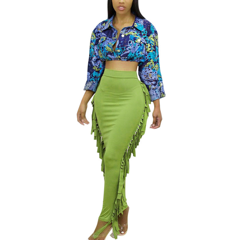 High Waist Fringed Skirt