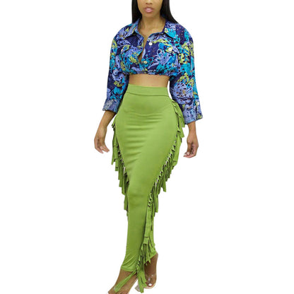 High Waist Fringed Skirt