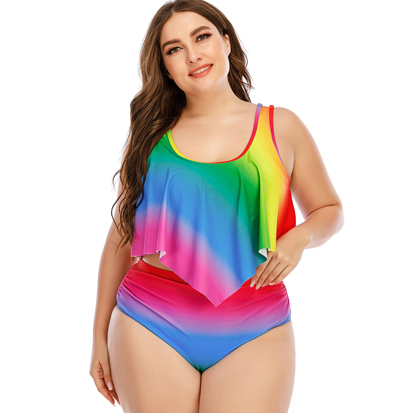 Summer Plus Size Two Pieces Women Bikini Set Cactus/Letter Printed Ruffle