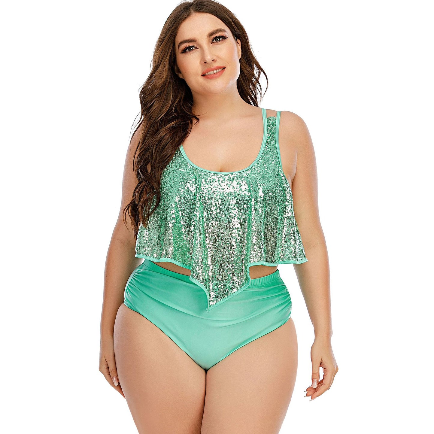 Summer Plus Size Two Pieces Women Bikini Set Cactus/Letter Printed Ruffle