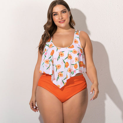 Summer Plus Size Two Pieces Women Bikini Set Cactus/Letter Printed Ruffle