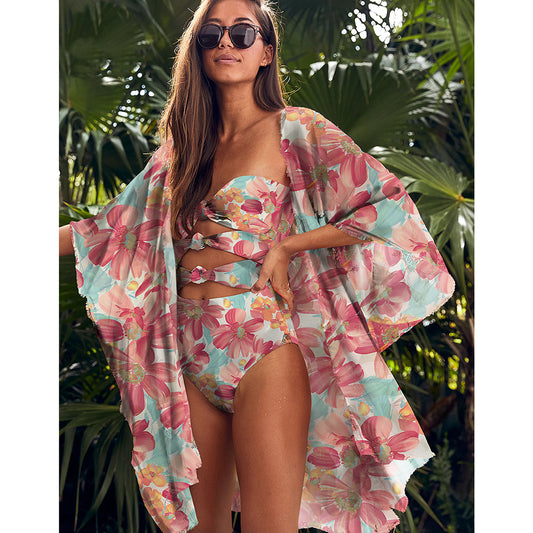 Leaves Print Swimsuit Beach Cover Up Tunics