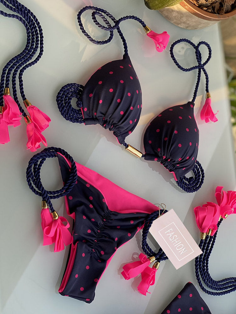 Purple Halter women Bikini Set Ribbed Swimsuit
