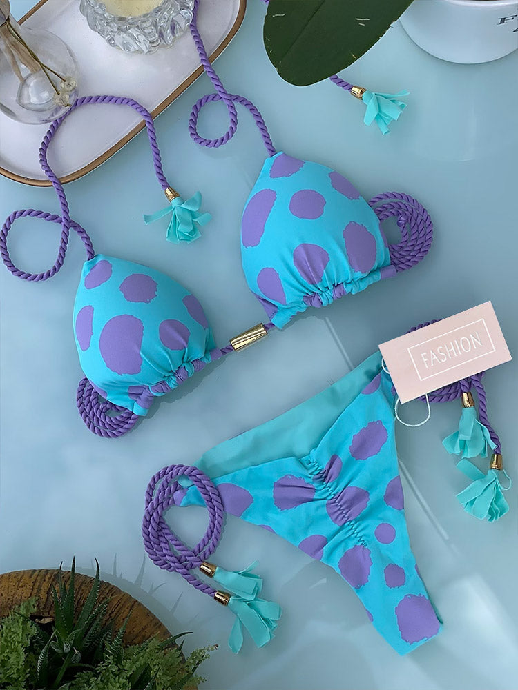 Purple Halter women Bikini Set Ribbed Swimsuit