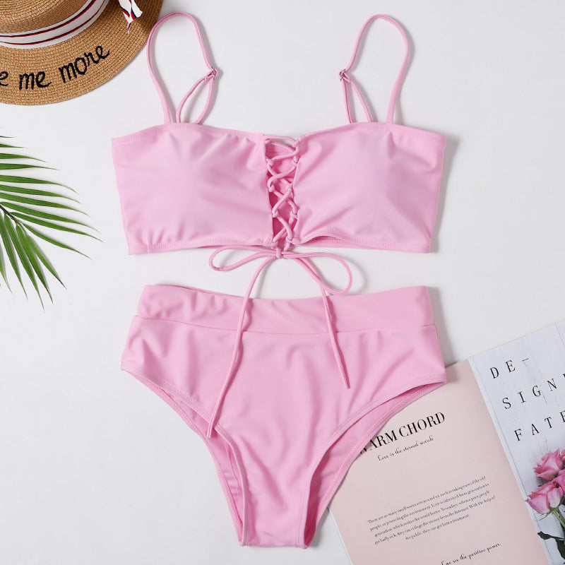 Bikini 2022 Women High Waist Swimsuit Solid Summer Swimwear