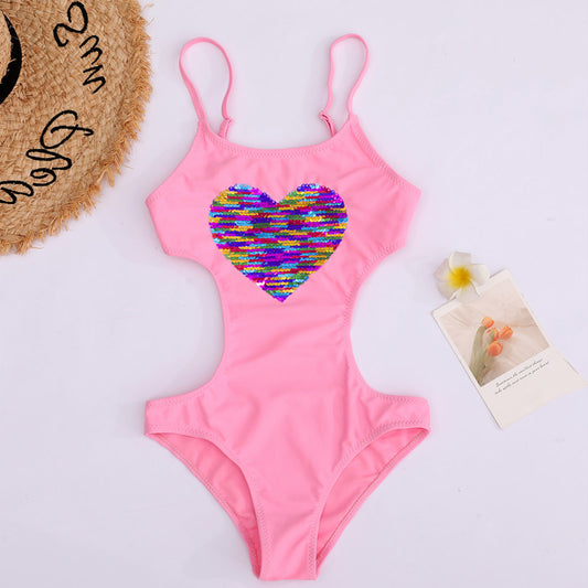Heart Sequins Beach Wear Summer Kids One Piece 2022 swimsuit