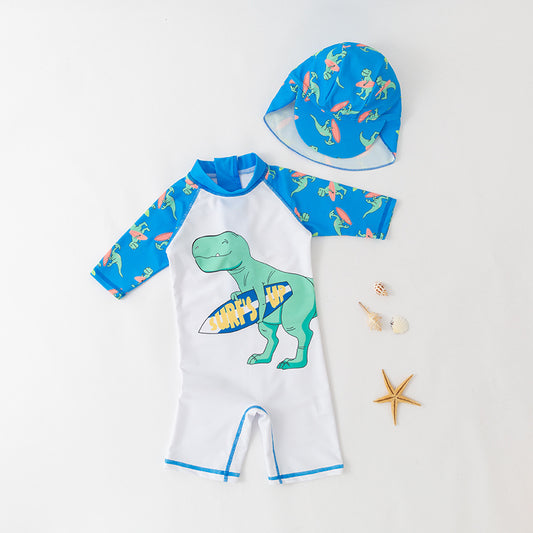 Children&#39;s Swimsuit Boys one piece blue long sleeve sailboat swimsuit