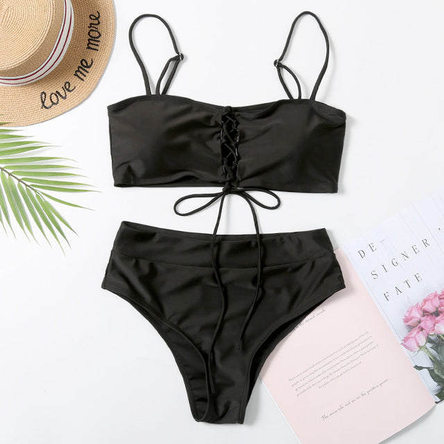 Bikini 2022 Women High Waist Swimsuit Solid Summer Swimwear